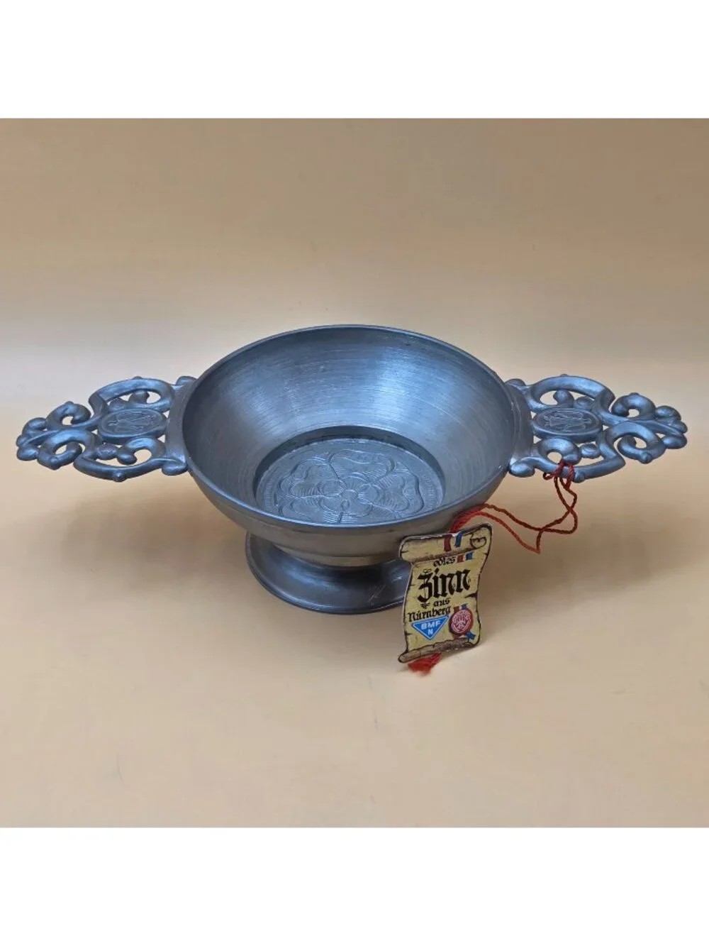 BMF Nürnberg Fein Zinn German Pewter Porringer Brandy Bowl Original Tag